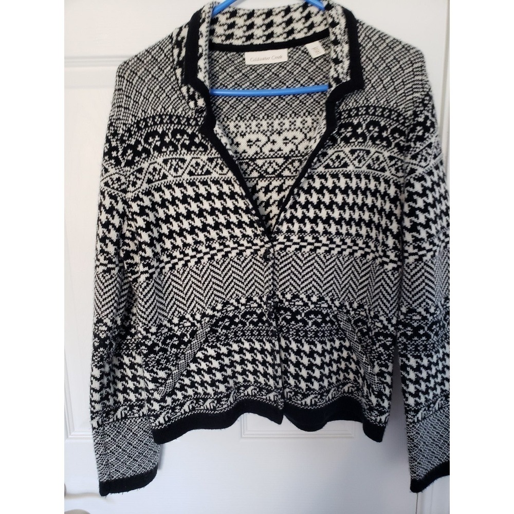 Coldwater Creek Womans Sweater Jacket  Size Medium Petite Geometric designs